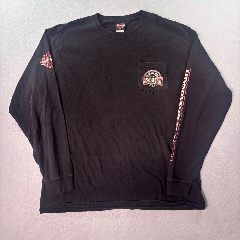 Harley Davidson Pocket Long Sleeve T Shirt Mens XL Black Media PA Graphic